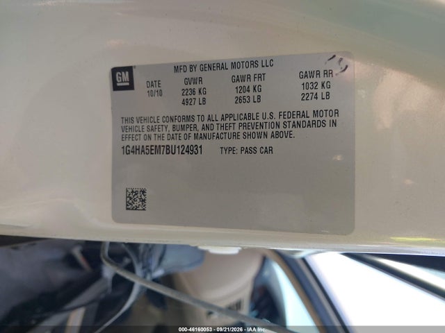 Продаж на аукціоні авто 2011 Buick Lucerne Cx, vin: 1G4HA5EM7BU124931, номер лоту: 46160053