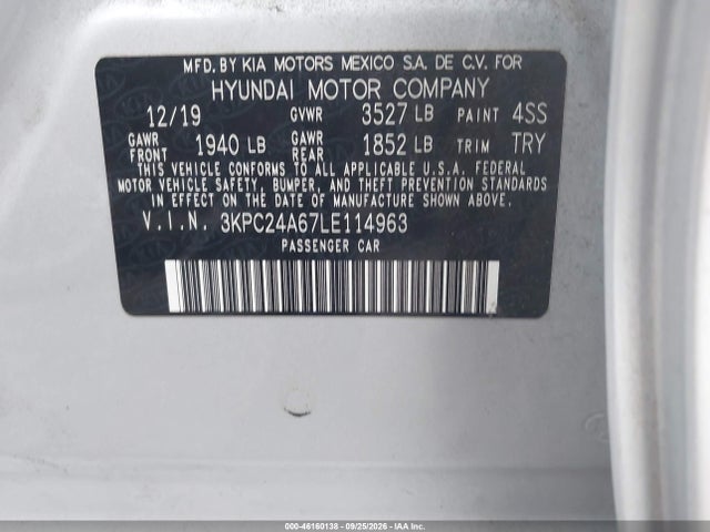 Hyundai ACCENT SE 2020 3KPC24A67LE114963 Image 9
