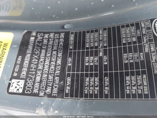 46160142 :رقم المزاد ، SALZJ2FX4NH173803 vin ، 2022 Land Rover Range Rover Evoque S مزاد بيع