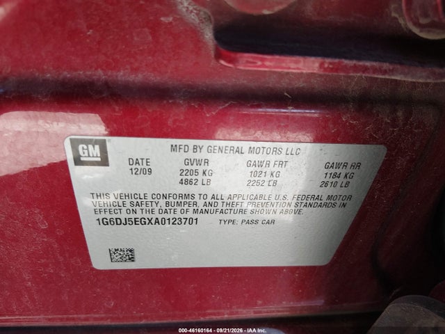 46160164 :رقم المزاد ، 1G6DJ5EGXA0123701 vin ، 2010 Cadillac Cts Performance مزاد بيع