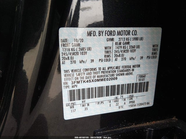 Продажа на аукционе авто 2021 Ford Mustang Mach-e Gt, vin: 3FMTK4SX0MME02009, номер лота: 46160185