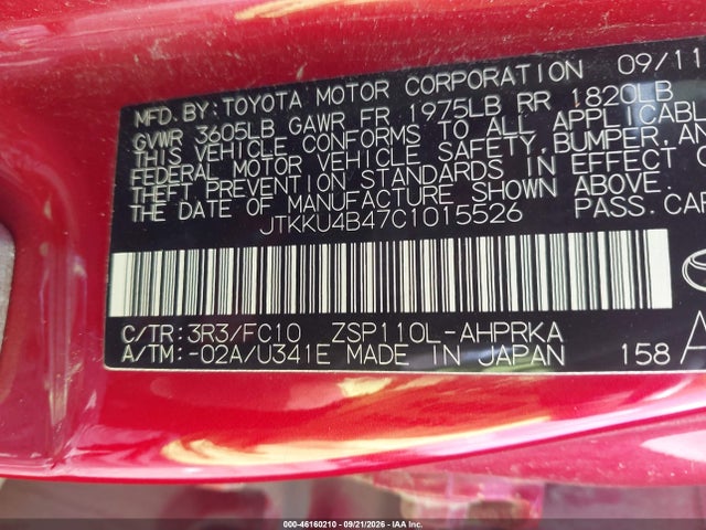 Aukcja sprzedaży 2012 Scion Xd, vin: JTKKU4B47C1015526, numer aukcji: 46160210