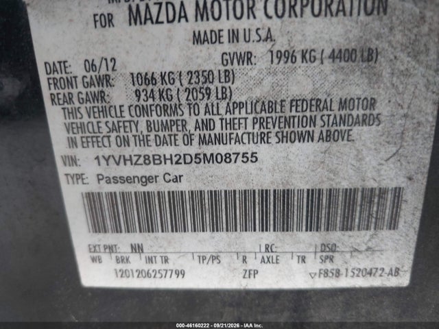 Aukcja sprzedaży 2013 Mazda Mazda6 I Sport, vin: 1YVHZ8BH2D5M08755, numer aukcji: 46160222