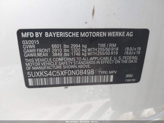 2015 Bmw X5 Xdrive35d მანქანა იყიდება აუქციონზე, vin: 5UXKS4C5XF0N08498, აუქციონის ნომერი: 46160224