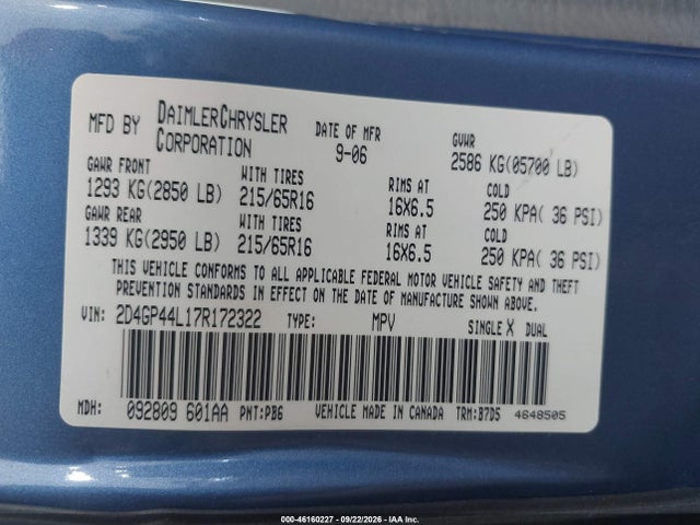 Продаж на аукціоні авто 2007 Dodge Grand Caravan Sxt, vin: 2D4GP44L17R172322, номер лоту: 46160227