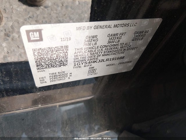 2020 Cadillac Escalade Esv 4wd Luxury მანქანა იყიდება აუქციონზე, vin: 1GYS4HKJ2LR191688, აუქციონის ნომერი: 46160233