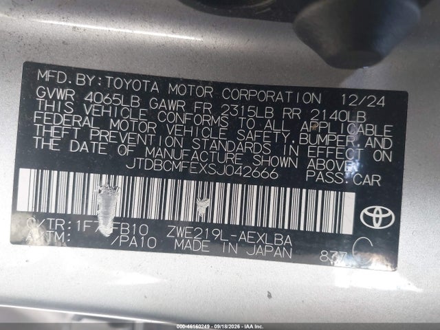46160249 :رقم المزاد ، JTDBCMFEXSJ042666 vin ، 2025 Toyota Corolla Hybrid Le مزاد بيع