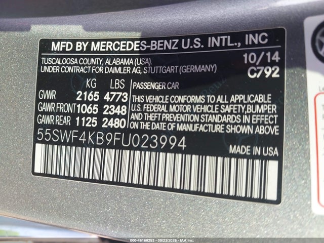 Продаж на аукціоні авто 2015 Mercedes-benz C 300 4matic, vin: 55SWF4KB9FU023994, номер лоту: 46160253