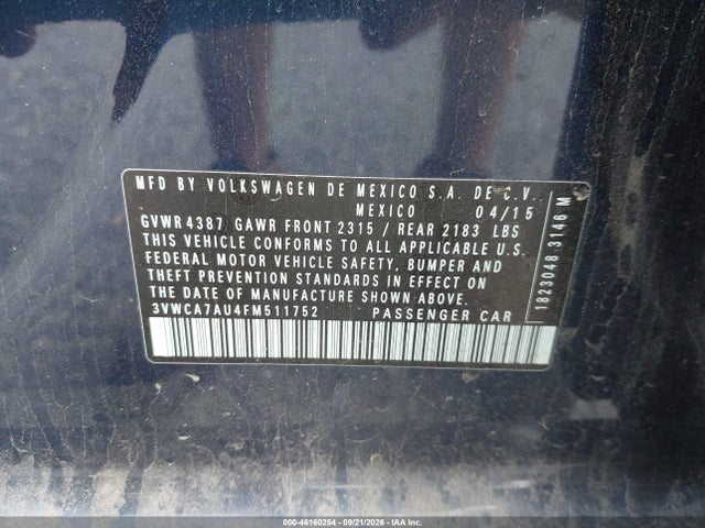 Aukcja sprzedaży 2015 Volkswagen Golf Sportwagen Tdi Se 4-door, vin: 3VWCA7AU4FM511752, numer aukcji: 46160254