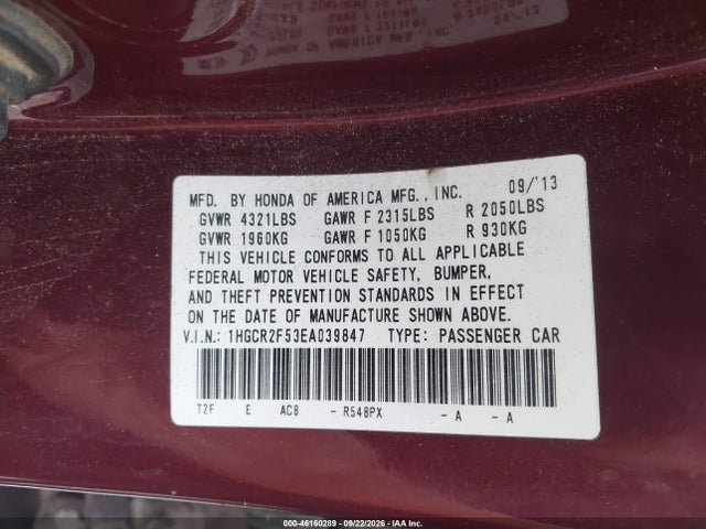Aukcja sprzedaży 2014 Honda Accord Sport, vin: 1HGCR2F53EA039847, numer aukcji: 46160289