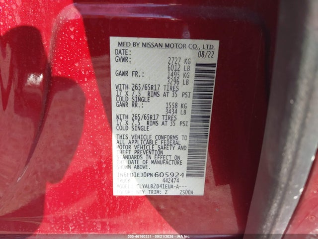 2023 Nissan Frontier Sv 4x2 მანქანა იყიდება აუქციონზე, vin: 1N6ED1EJ0PN605924, აუქციონის ნომერი: 46160331