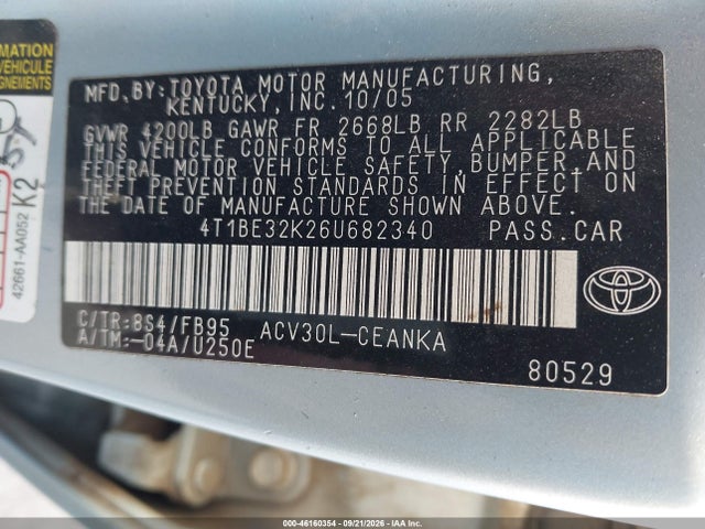 Aukcja sprzedaży 2006 Toyota Camry Le, vin: 4T1BE32K26U682340, numer aukcji: 46160354
