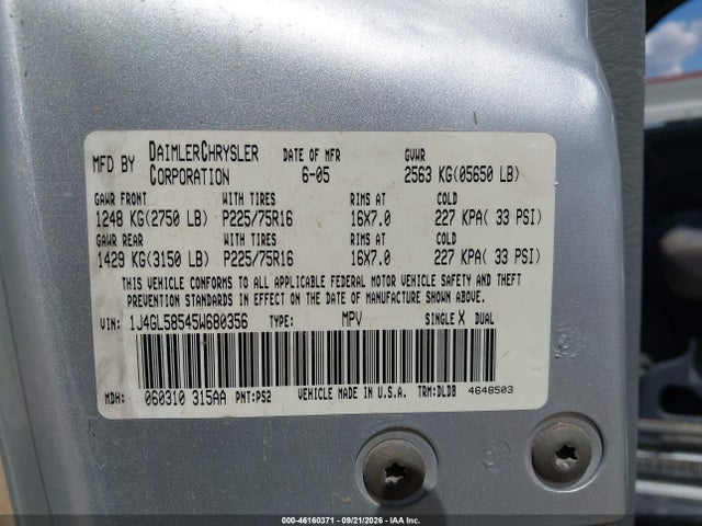 Продажа на аукционе авто 2005 Jeep Liberty Limited Edition, vin: 1J4GL58545W680356, номер лота: 46160371
