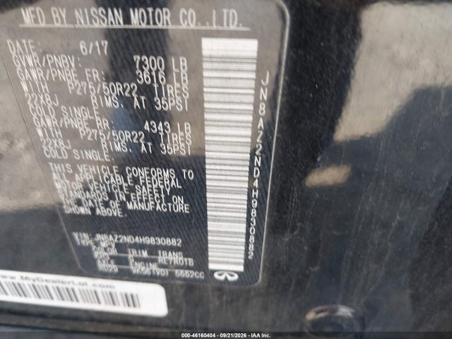 Продаж на аукціоні авто 2017 Infiniti Qx80, vin: JN8AZ2ND4H9830882, номер лоту: 46160404
