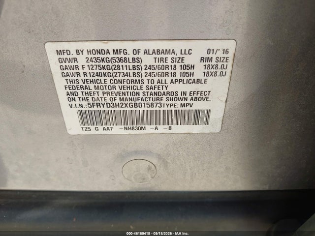 Продаж на аукціоні авто 2016 Acura Mdx Acurawatch Plus Package, vin: 5FRYD3H2XGB015873, номер лоту: 46160418