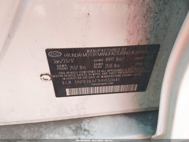 Aukcja sprzedaży 2017 Hyundai Sonata Se, vin: 5NPE24AF1HH550641, numer aukcji: 46160449