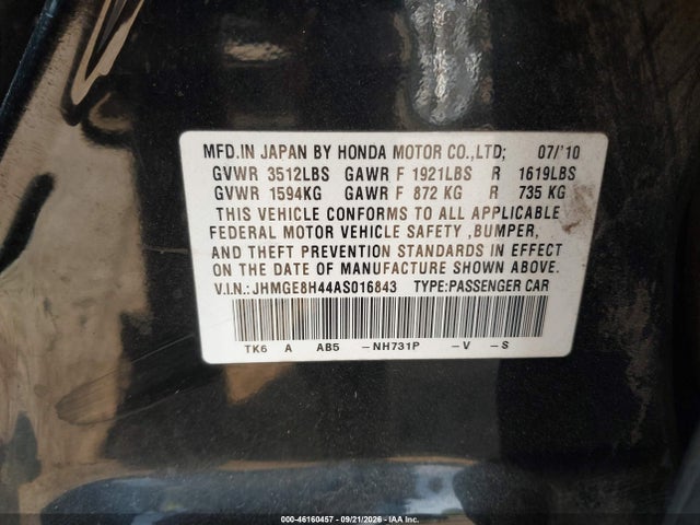 Продаж на аукціоні авто 2010 Honda Fit Sport, vin: JHMGE8H44AS016843, номер лоту: 46160457