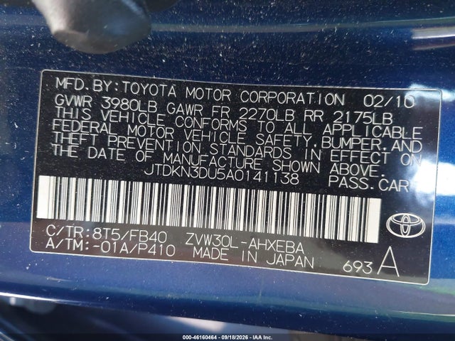 Продаж на аукціоні авто 2010 Toyota Prius Ii, vin: JTDKN3DU5A0141138, номер лоту: 46160464