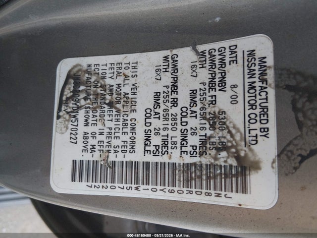 Aukcja sprzedaży 2001 Nissan Pathfinder Le, vin: JN8DR09Y01W570227, numer aukcji: 46160488