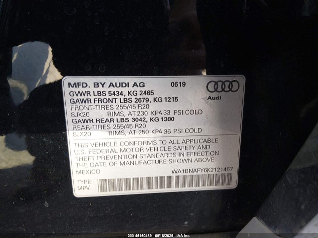 Продажа на аукционе авто 2019 Audi Q5 45 Premium, vin: WA1BNAFY6K2121467, номер лота: 46160489