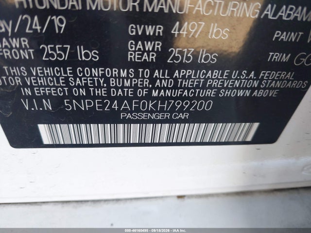 Hyundai SONATA SE 2019 5NPE24AF0KH799200 Image 9