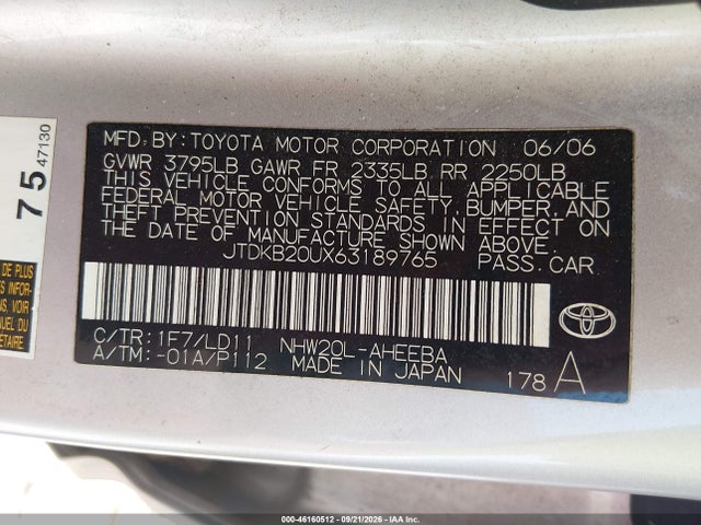 Продажа на аукционе авто 2006 Toyota Prius, vin: JTDKB20UX63189765, номер лота: 46160512