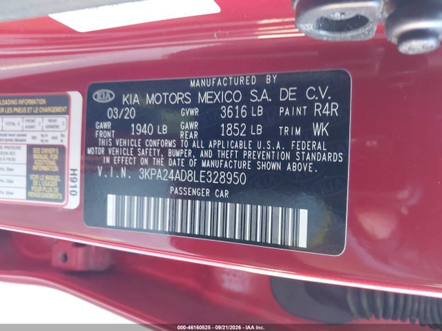 Aukcja sprzedaży 2020 Kia Rio S, vin: 3KPA24AD8LE328950, numer aukcji: 46160525