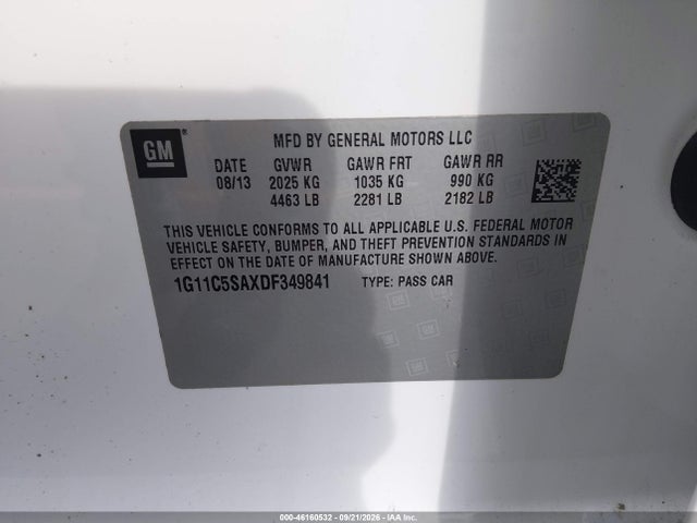 Продажа на аукционе авто 2013 Chevrolet Malibu 1lt, vin: 1G11C5SAXDF349841, номер лота: 46160532