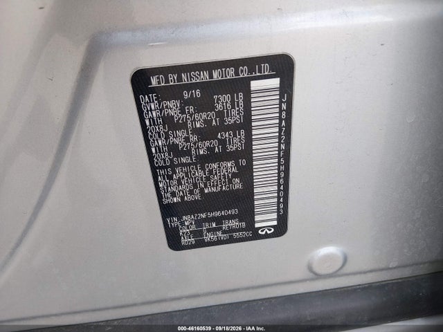 Продаж на аукціоні авто 2017 Infiniti Qx80, vin: JN8AZ2NF5H9640493, номер лоту: 46160539