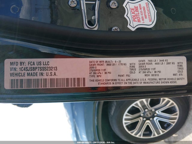 46160571 :رقم المزاد ، 1C4SJSBP7SS523213 vin ، 2025 Jeep Wagoneer L Series Ii 4x4 مزاد بيع
