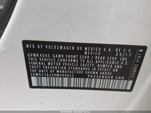 Продажа на аукционе авто 2017 Volkswagen Jetta Gli, vin: 3VW5T7AJ2HM399822, номер лота: 46160586