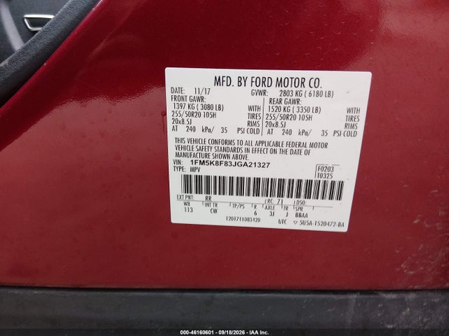 1FM5K8F83JGA21327 Ford Explorer Limited