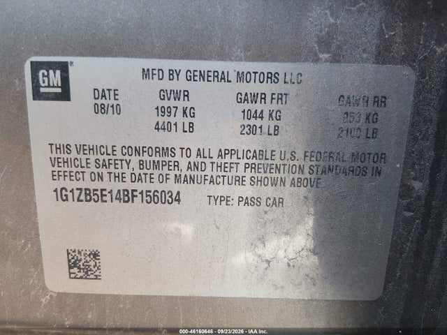 Продажа на аукционе авто 2011 Chevrolet Malibu Ls, vin: 1G1ZB5E14BF156034, номер лота: 46160646