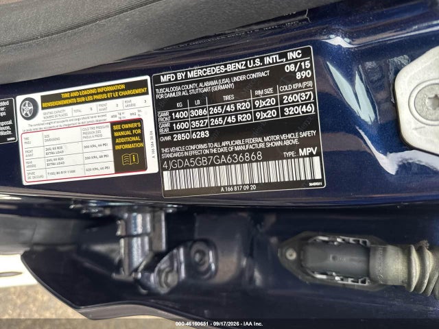2016 Mercedes-benz Gle 400 4matic მანქანა იყიდება აუქციონზე, vin: 4JGDA5GB7GA636868, აუქციონის ნომერი: 46160651