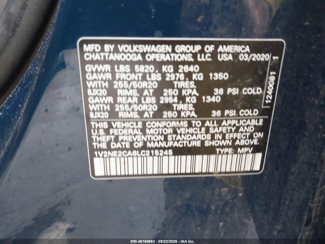 Aukcja sprzedaży 2020 Volkswagen Atlas Cross Sport 3.6l V6 Sel Premium, vin: 1V2NE2CA6LC215245, numer aukcji: 46160662