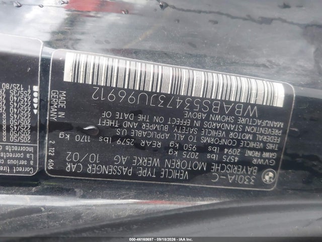 Auction sale of the 2003 Bmw 330ci, vin: WBABS53473JU96912, lot number: 46160697