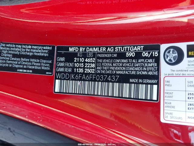 Продаж на аукціоні авто 2015 Mercedes-benz Sl 400, vin: WDDJK6FA6FF037437, номер лоту: 46160704