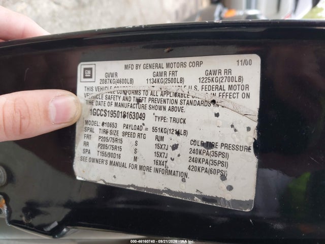 Aukcja sprzedaży 2001 Chevrolet S-10 Ls, vin: 1GCCS195018163049, numer aukcji: 46160740