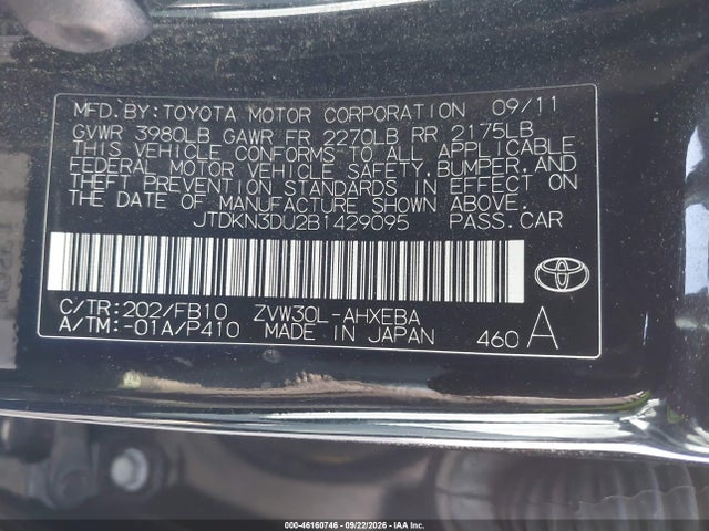 Aukcja sprzedaży 2011 Toyota Prius Three, vin: JTDKN3DU2B1429095, numer aukcji: 46160746