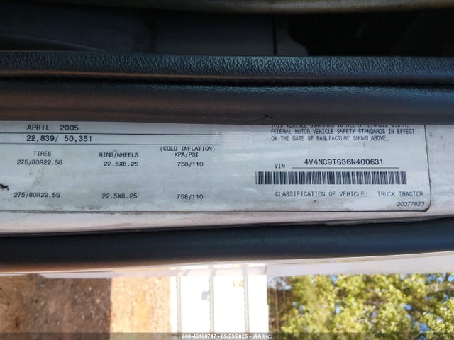 2006 Volvo Vn მანქანა იყიდება აუქციონზე, vin: 4V4NC9TG36N400631, აუქციონის ნომერი: 46160747