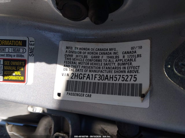 Продаж на аукціоні авто 2010 Honda Civic Vp, vin: 2HGFA1F30AH575275, номер лоту: 46160769