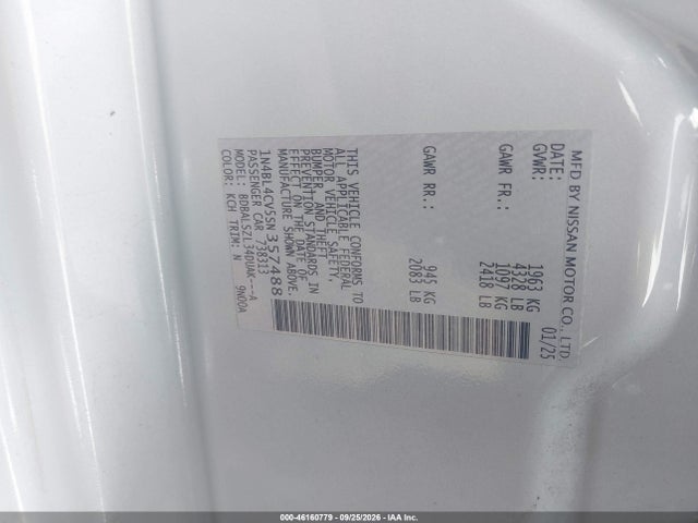 Продаж на аукціоні авто 2025 Nissan Altima Sr Fwd, vin: 1N4BL4CV5SN357488, номер лоту: 46160779
