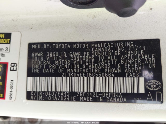 2011 Toyota Matrix მანქანა იყიდება აუქციონზე, vin: 2T1KU4EE1BC550664, აუქციონის ნომერი: 46160792
