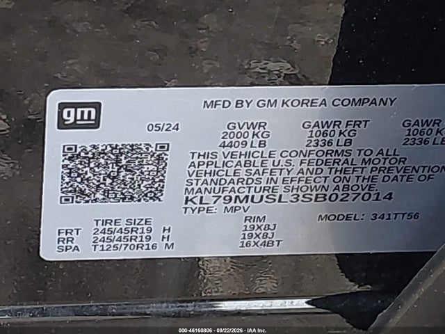 Aukcja sprzedaży 2025 Chevrolet Trailblazer Awd Rs, vin: KL79MUSL3SB027014, numer aukcji: 46160806