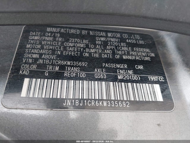 2019 Nissan Rogue Sport S მანქანა იყიდება აუქციონზე, vin: JN1BJ1CR6KW335692, აუქციონის ნომერი: 46160807