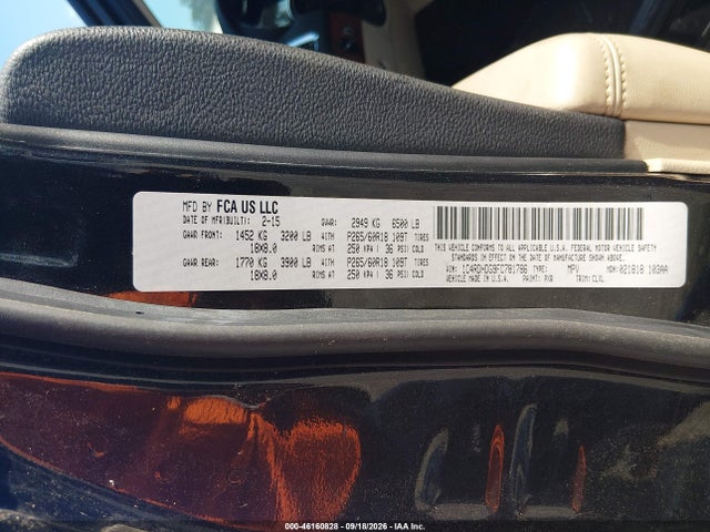 Продаж на аукціоні авто 2015 Dodge Durango Limited, vin: 1C4RDHDG9FC781786, номер лоту: 46160828
