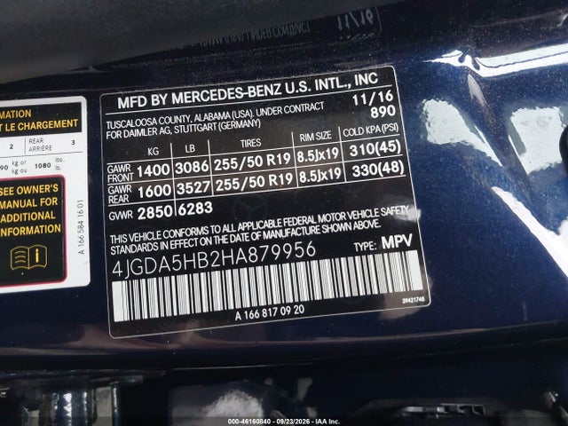 2017 Mercedes-benz Gle 350 4matic მანქანა იყიდება აუქციონზე, vin: 4JGDA5HB2HA879956, აუქციონის ნომერი: 46160840
