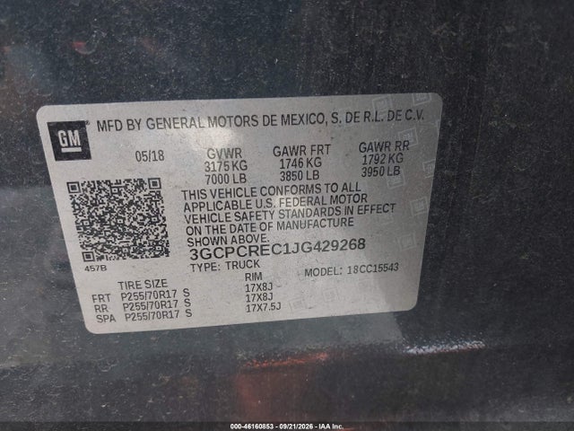 2018 Chevrolet Silverado 1500 1lt მანქანა იყიდება აუქციონზე, vin: 3GCPCREC1JG429268, აუქციონის ნომერი: 46160853