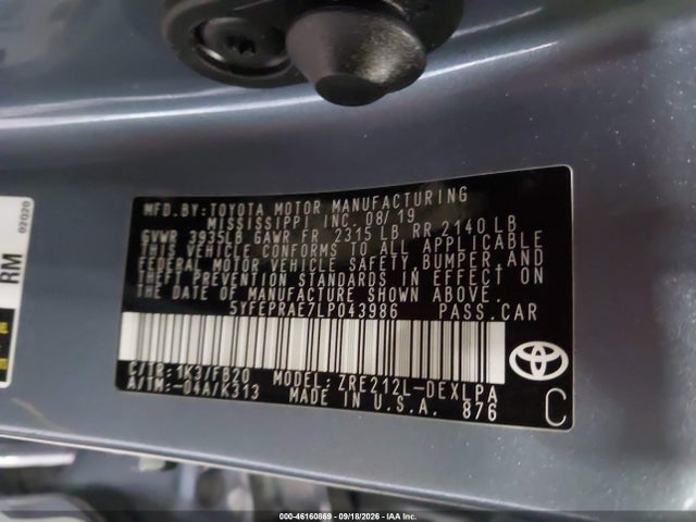 Продаж на аукціоні авто 2020 Toyota Corolla Le, vin: 5YFEPRAE7LP043986, номер лоту: 46160869