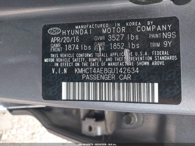 Aukcja sprzedaży 2016 Hyundai Accent Se, vin: KMHCT4AE8GU142634, numer aukcji: 46160879